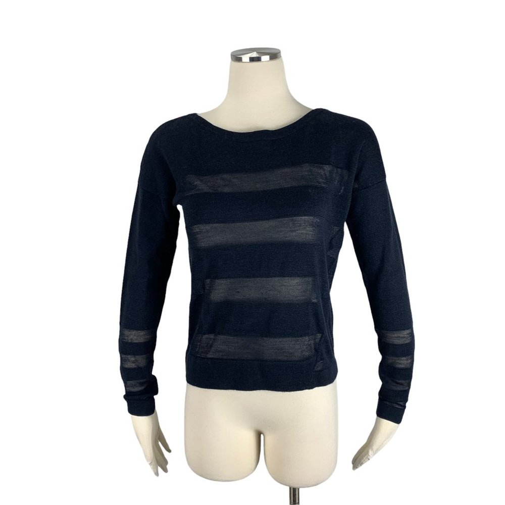 LOFT NWT XS Navy Blue Sweater Wool Stripe Semi Sheer Ann Taylor